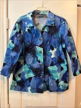 Chico's Blue Floral Button-Front Jacket